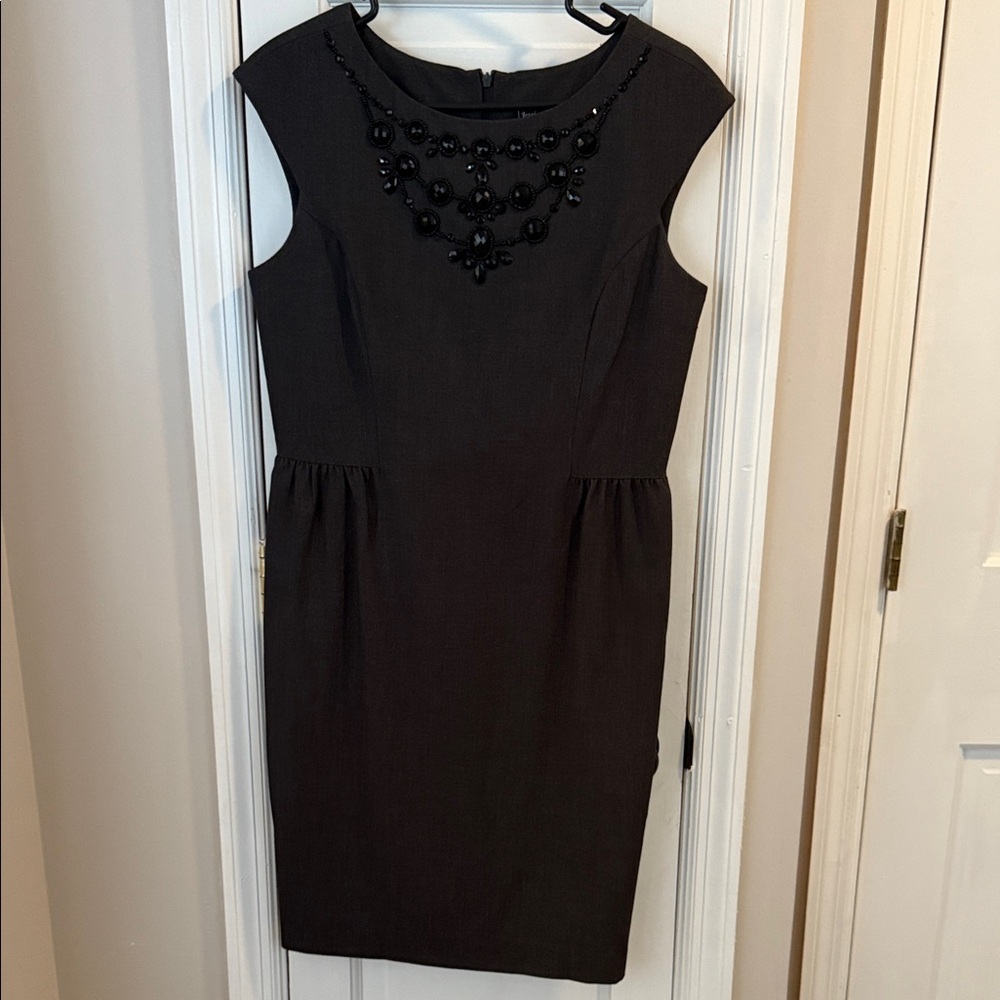 Jessica Howard Black Midi Dress with Beaded Neckline